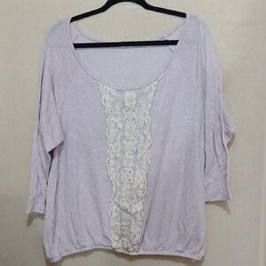 Purple and White Embellished 3/4 Sleeve Blouse